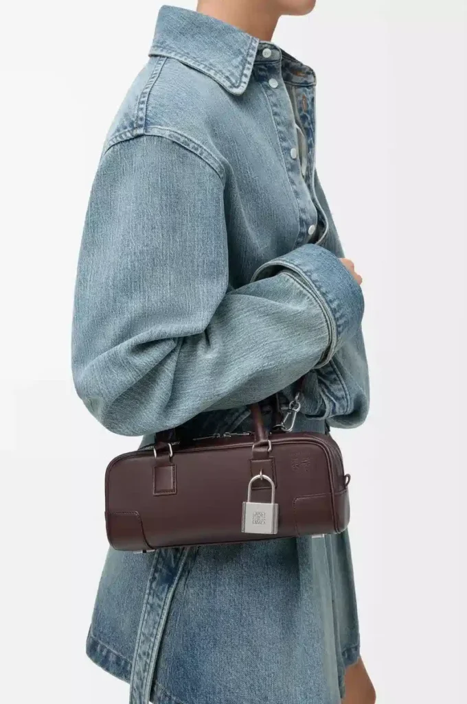 Amazona 23 cropped bag in shiny calfskin Dark Chestnut