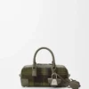 Amazona 23 cropped bag in tartan suede and nappa calfskin Khaki/Green