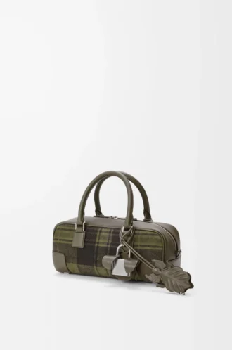 Amazona 23 cropped bag in tartan suede and nappa calfskin Khaki/Green