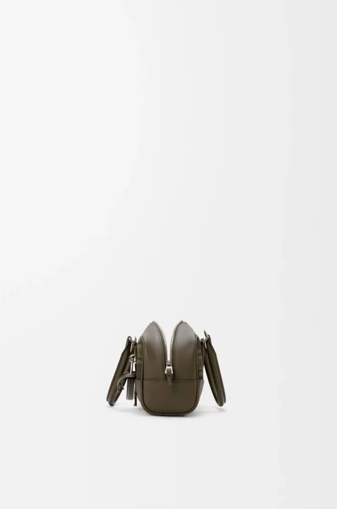Amazona 23 cropped bag in tartan suede and nappa calfskin Khaki/Green