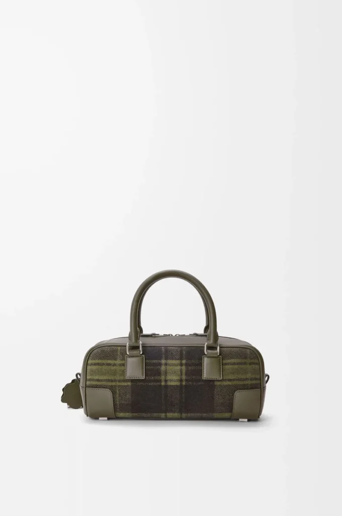 Amazona 23 cropped bag in tartan suede and nappa calfskin Khaki/Green