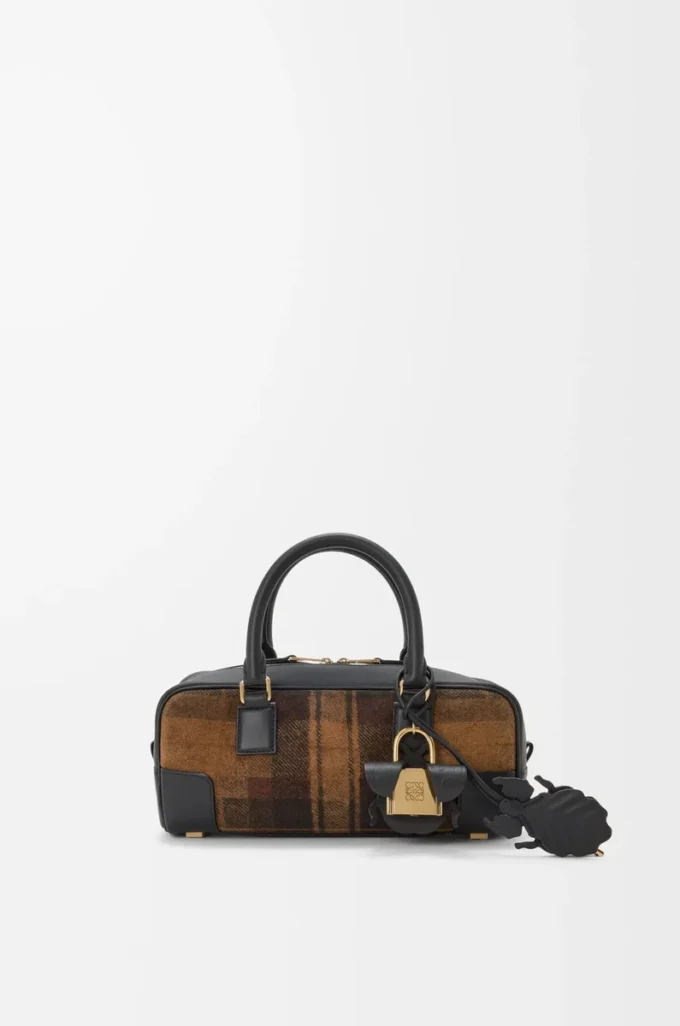 Amazona 23 cropped bag in tartan suede and nappa calfskin Tan/Black