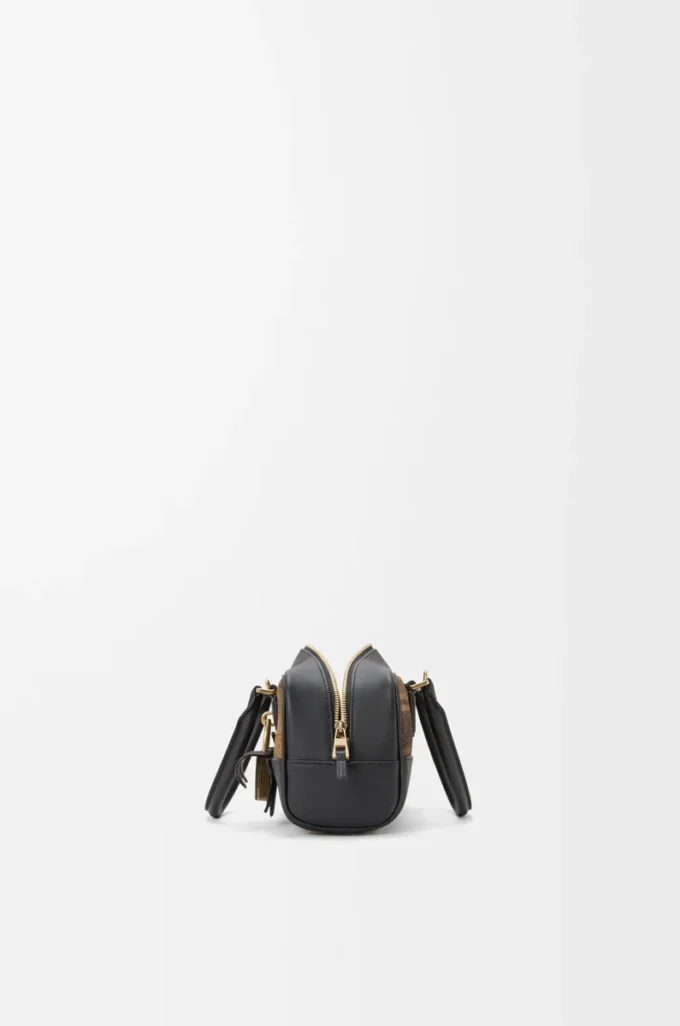 Amazona 23 cropped bag in tartan suede and nappa calfskin Tan/Black