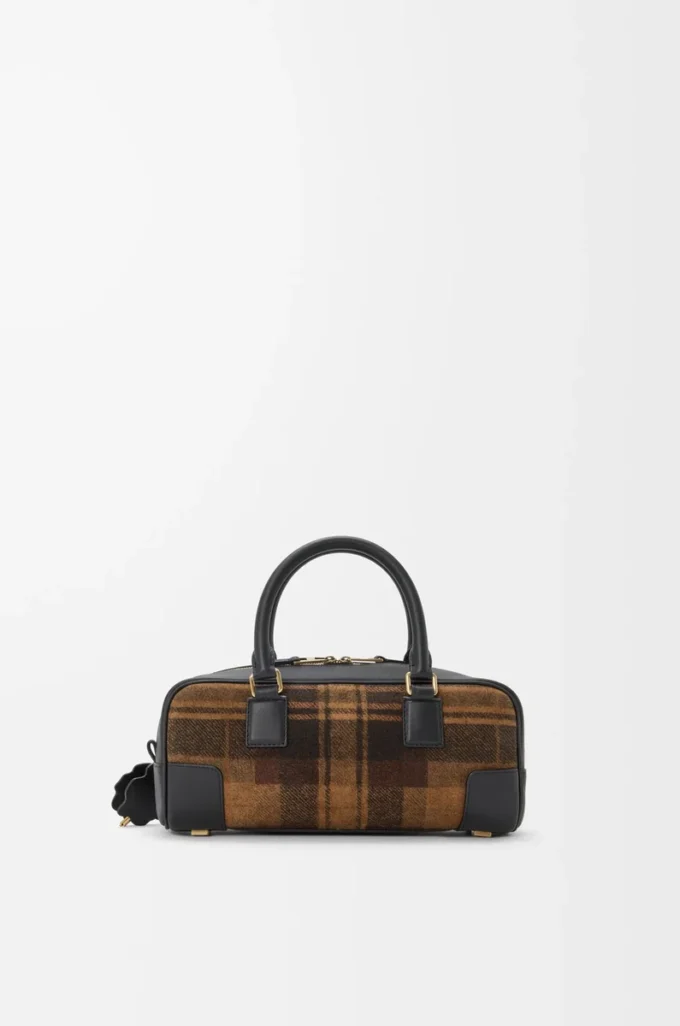 Amazona 23 cropped bag in tartan suede and nappa calfskin Tan/Black