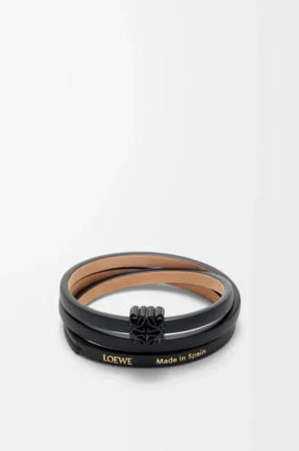 Anagram Bombé twist bracelet in calfskin Black