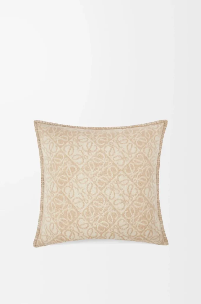 Anagram cushion in wool and cashmere Beige
