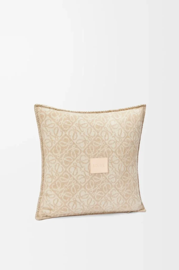 Anagram cushion in wool and cashmere Beige