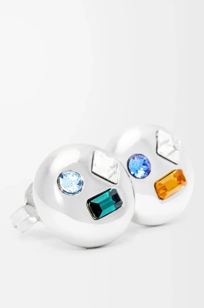 Anagram Pebble earrings in sterling silver and crystals Silver/Green