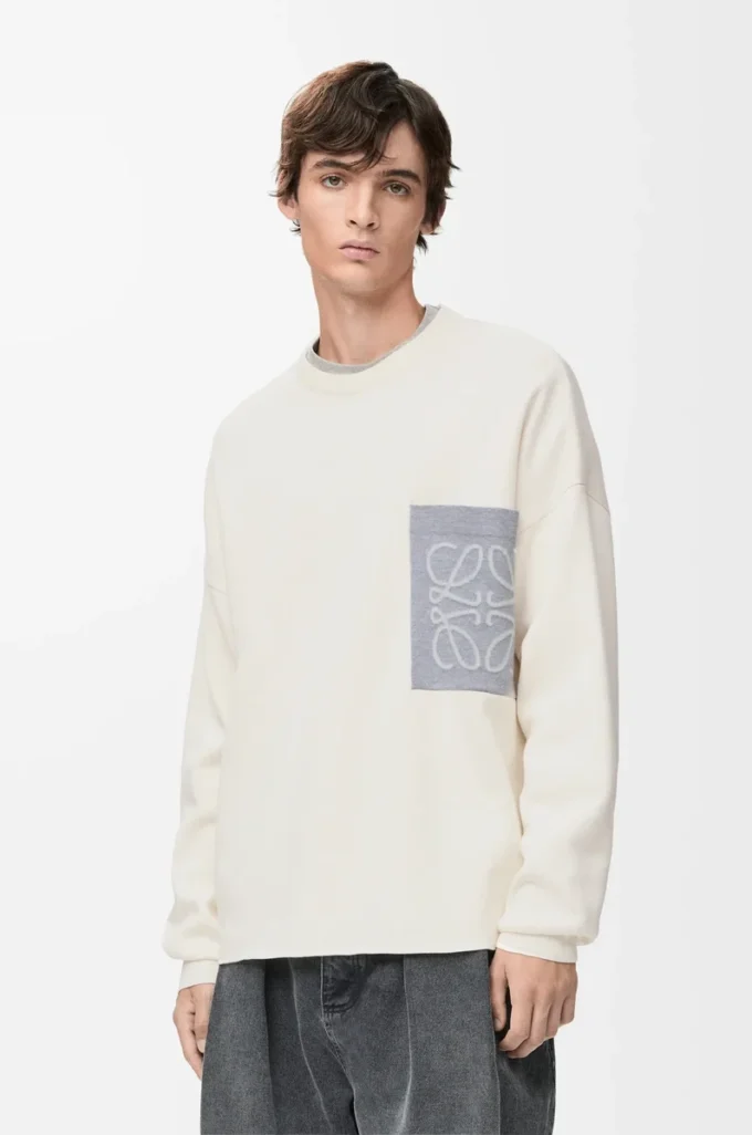 Anagram pocket sweater in cotton blend Beige/Grey
