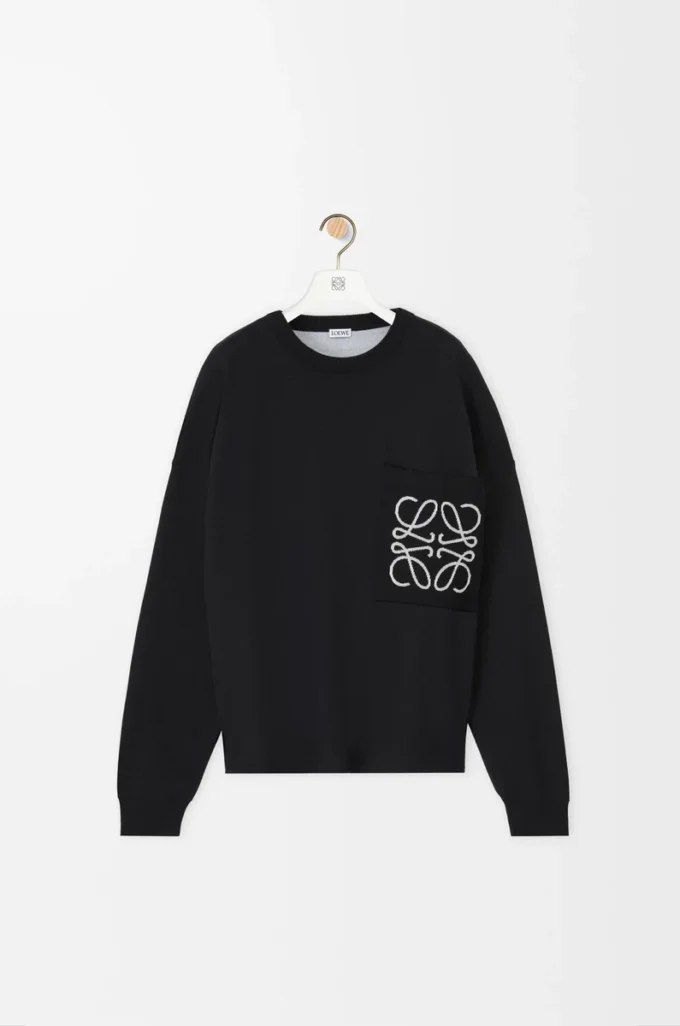 Anagram pocket sweater in cotton blend Black/White