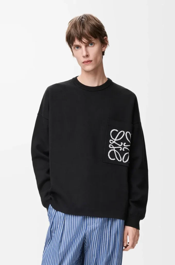 Anagram pocket sweater in cotton blend Black/White