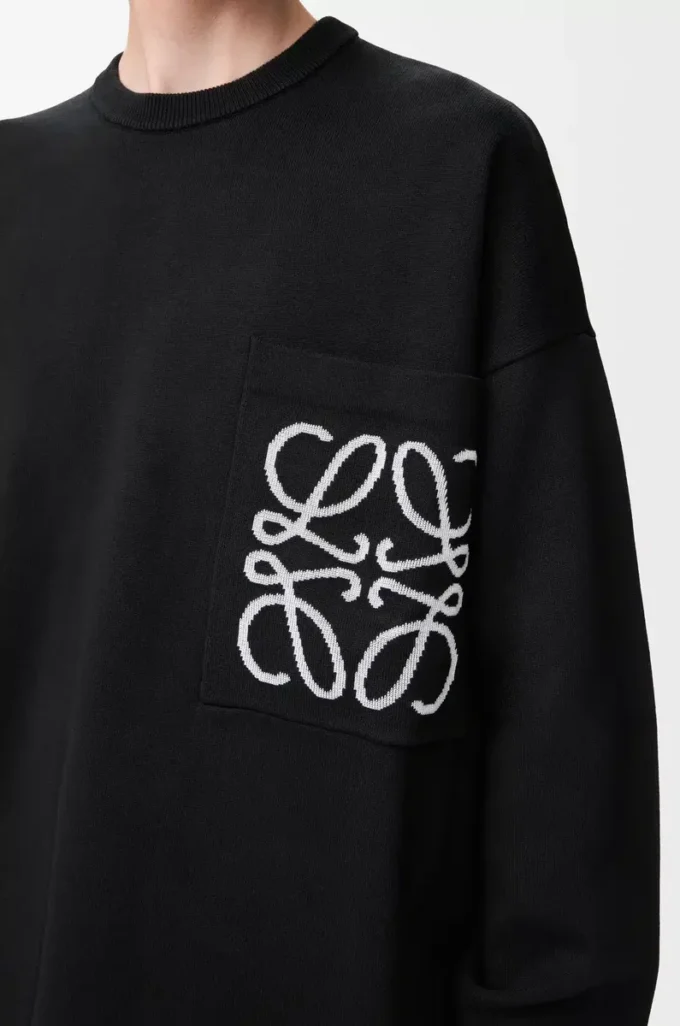 Anagram pocket sweater in cotton blend Black/White