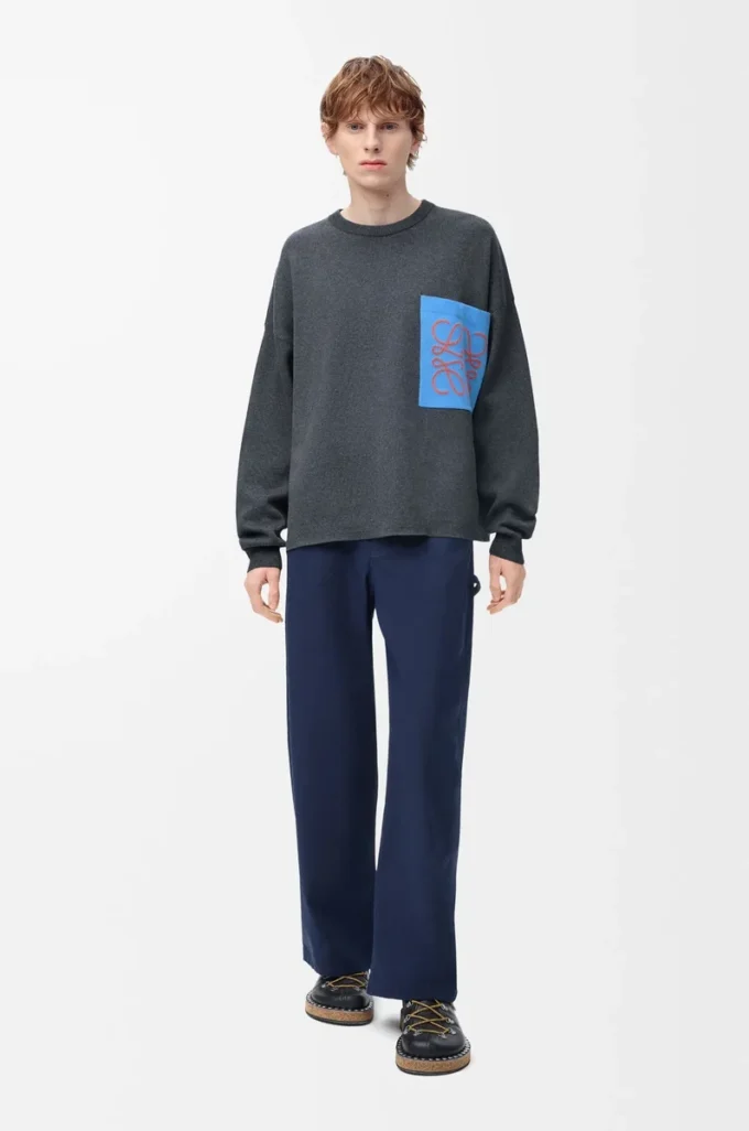 Anagram pocket sweater in cotton blend Grey/Blue