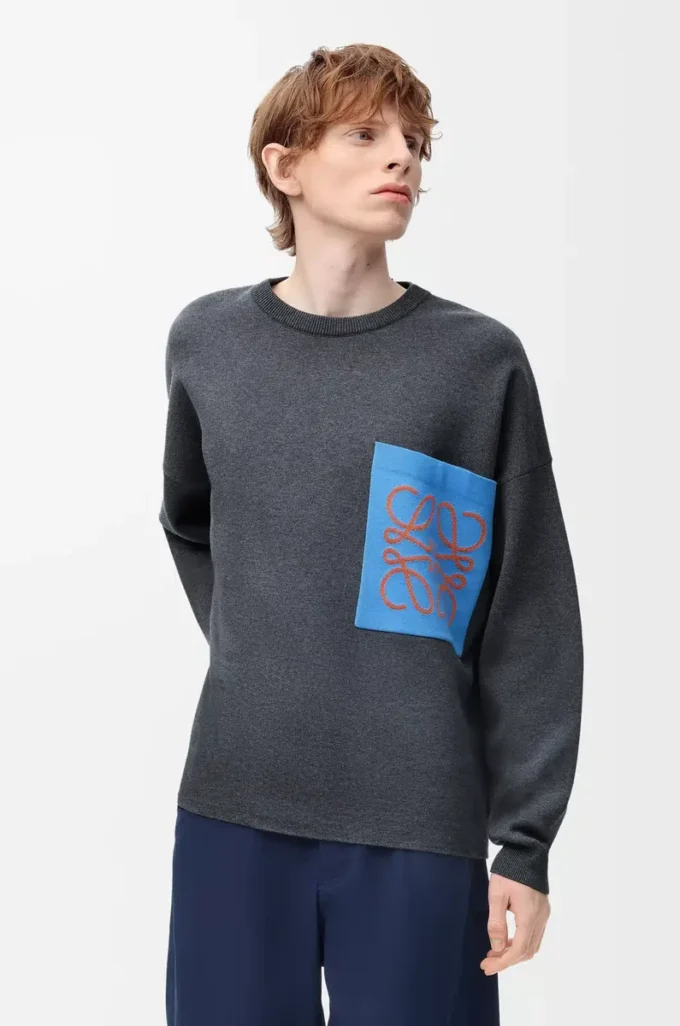 Anagram pocket sweater in cotton blend Grey/Blue