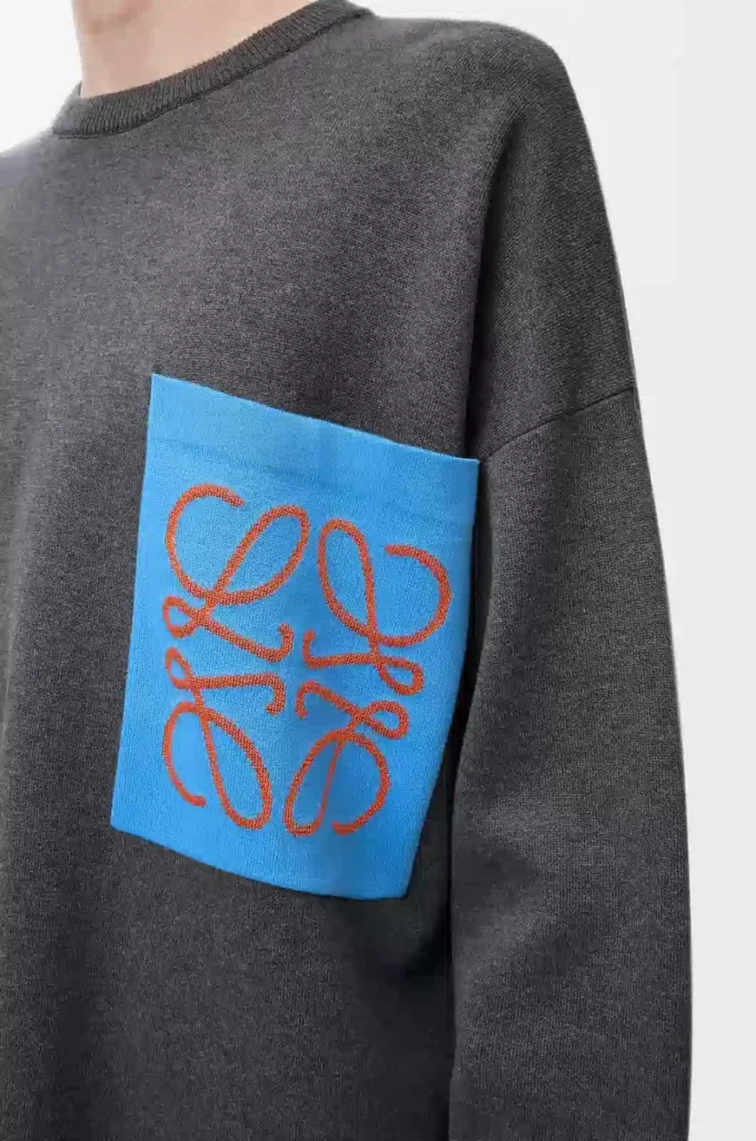 Anagram pocket sweater in cotton blend Grey/Blue