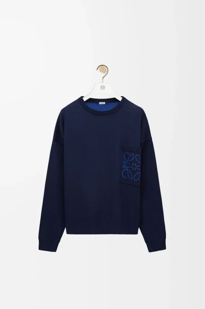 Anagram pocket sweater in cotton blend Navy Blue