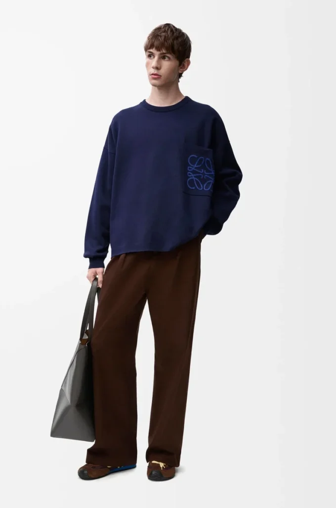 Anagram pocket sweater in cotton blend Navy Blue