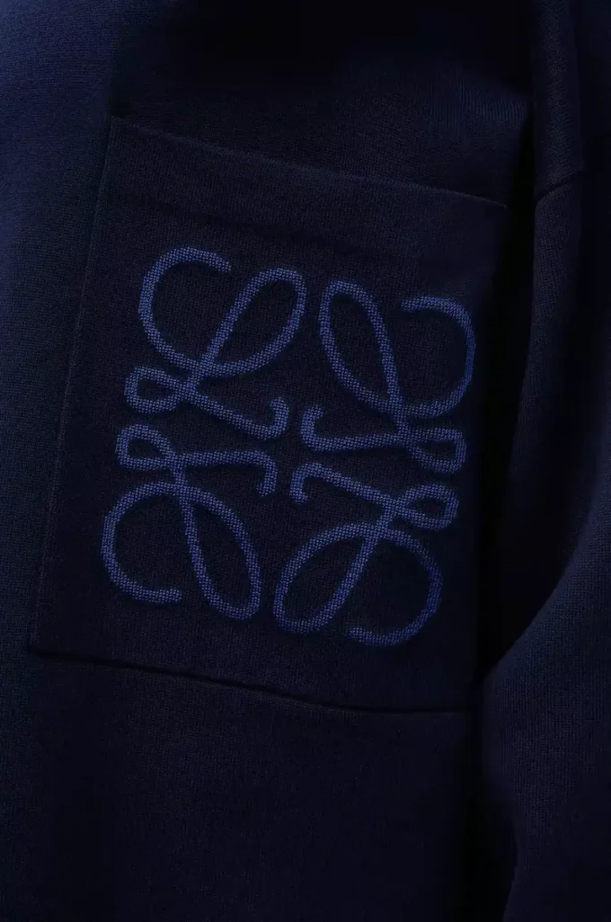 Anagram pocket sweater in cotton blend Navy Blue