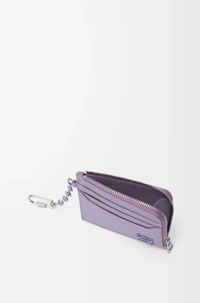 Anagram square coin cardholder in pebble grained calfskin Dirty Mauve Anagram square coin cardholder in pebble grained calfskin Dirty Mauve