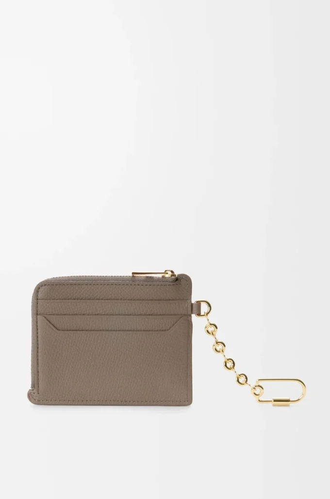 Anagram square coin cardholder in pebble grained calfskin Taupe Anagram square coin cardholder in pebble grained calfskin Taupe
