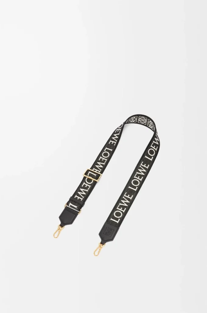 Anagram strap in jacquard and calfskin Black/Gold