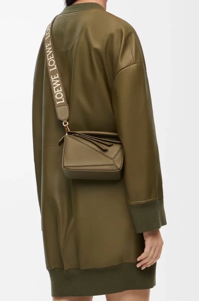 Anagram strap in jacquard and calfskin Dark Khaki
