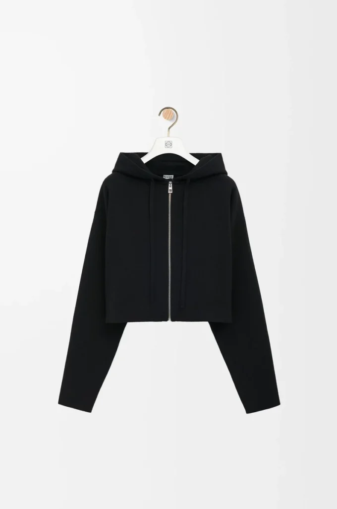 Anagram zip-up hoodie in wool Black