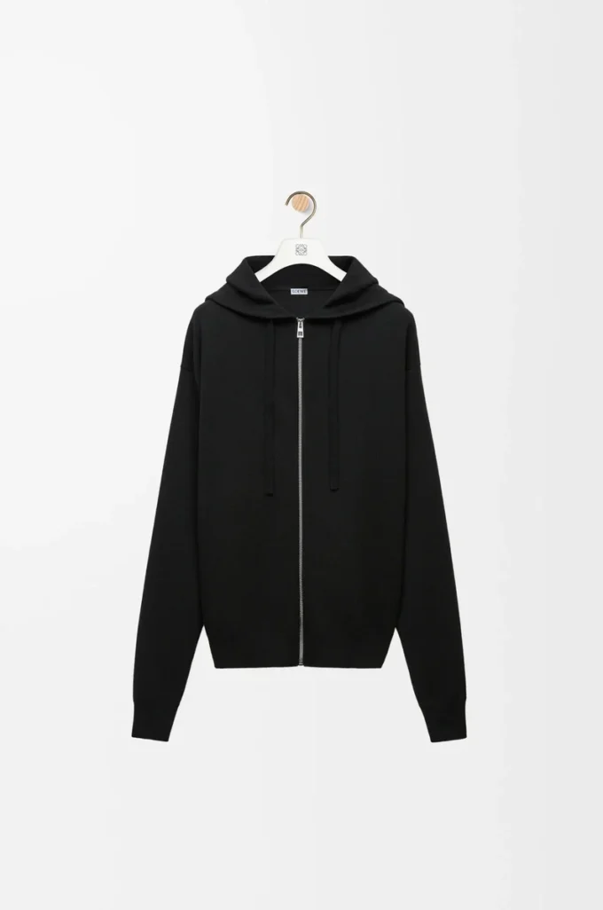 Anagram zip-up hoodie in wool Black