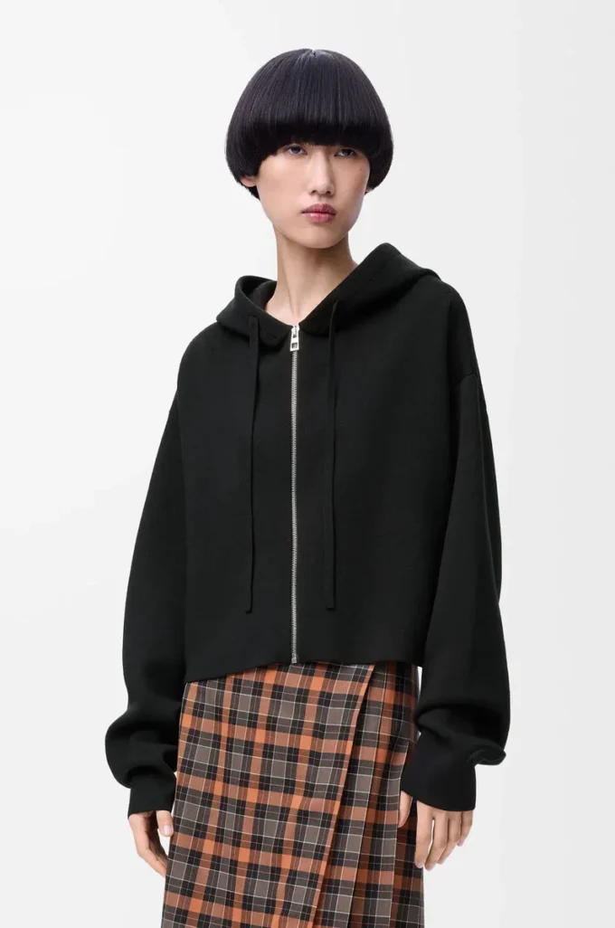Anagram zip-up hoodie in wool Black