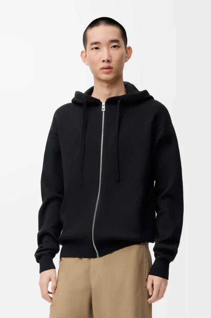 Anagram zip-up hoodie in wool Black