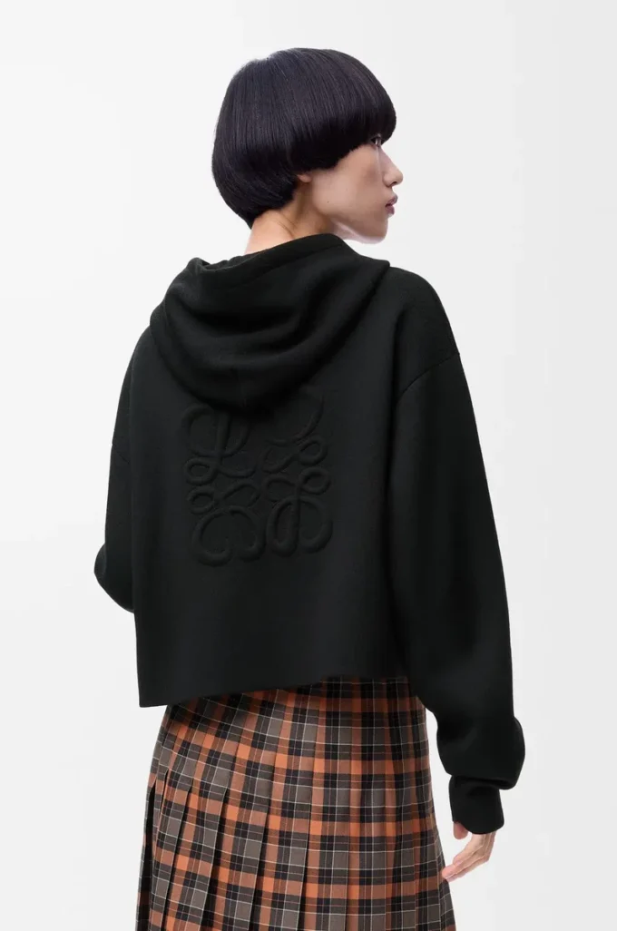 Anagram zip-up hoodie in wool Black