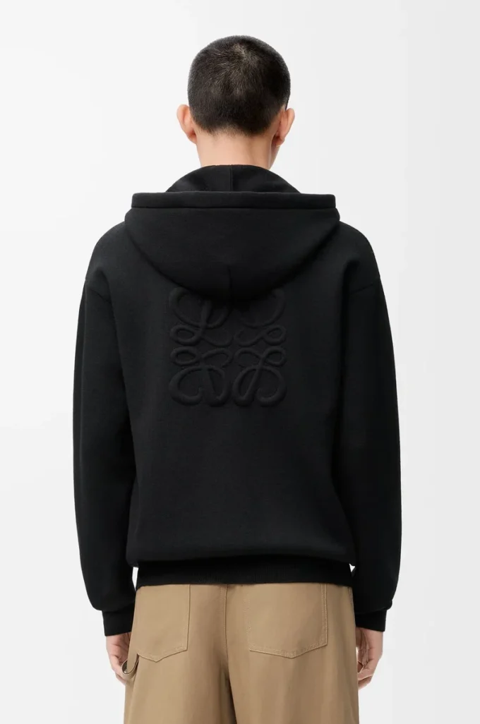 Anagram zip-up hoodie in wool Black