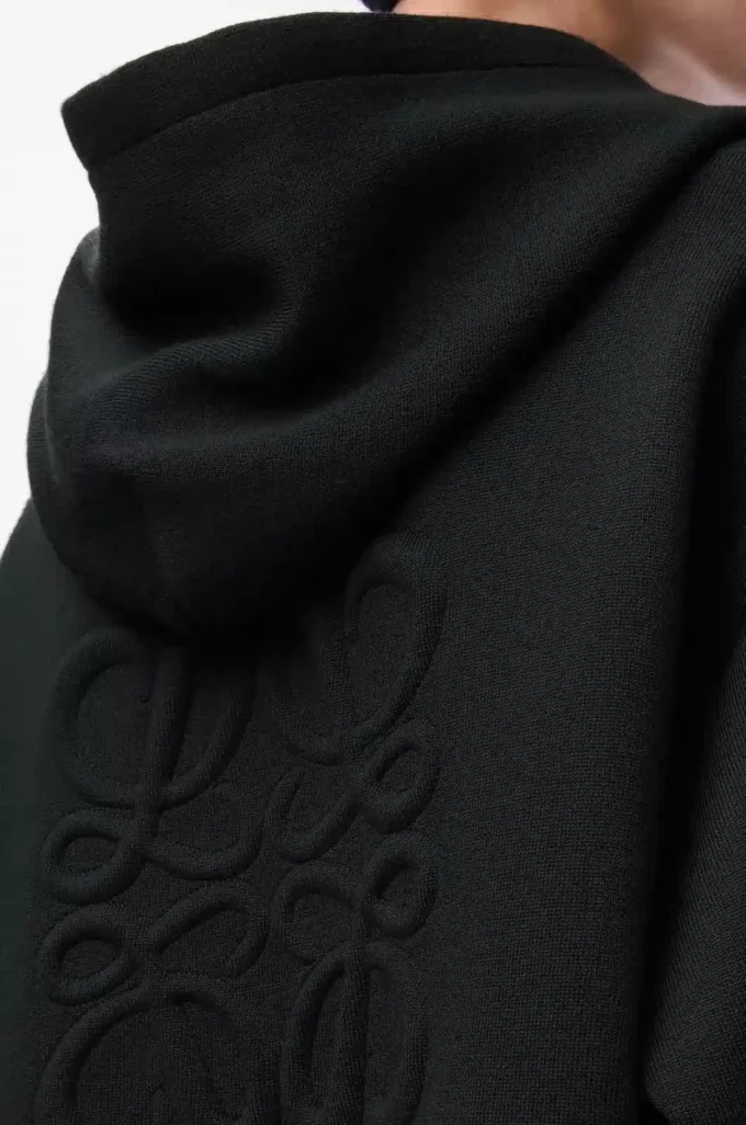 Anagram zip-up hoodie in wool Black