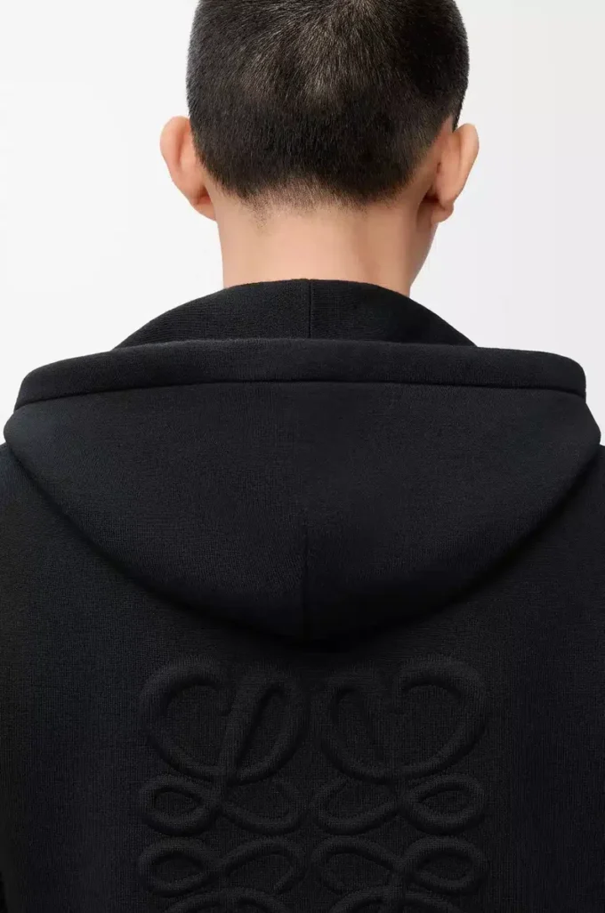 Anagram zip-up hoodie in wool Black