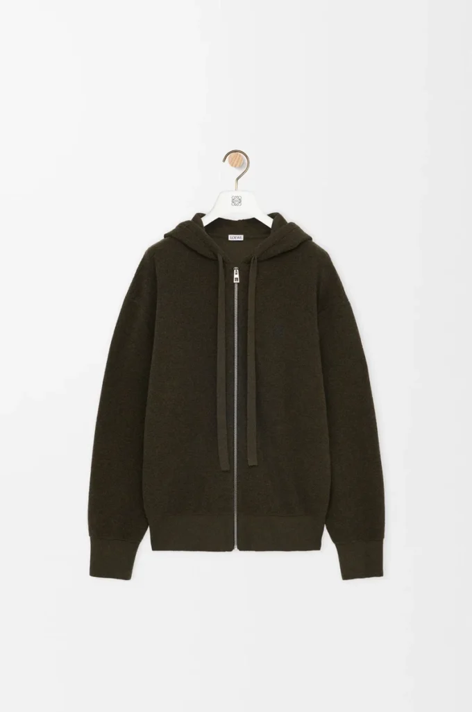 Anagram zip-up hoodie in wool Khaki Green
