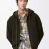 Anagram zip-up hoodie in wool Khaki Green