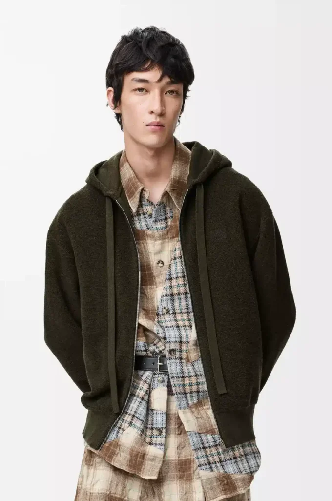 Anagram zip-up hoodie in wool Khaki Green