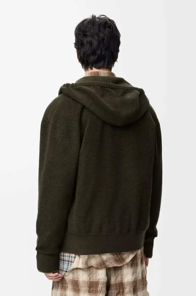 Anagram zip-up hoodie in wool Khaki Green
