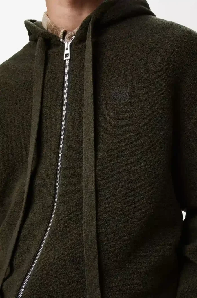 Anagram zip-up hoodie in wool Khaki Green