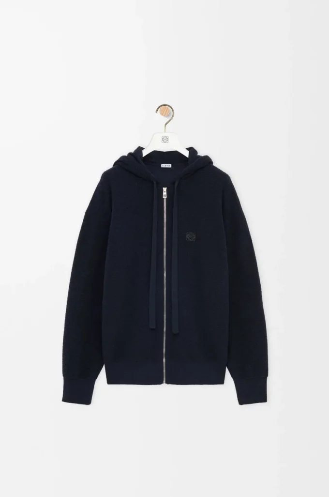 Anagram zip-up hoodie in wool Navy Blue