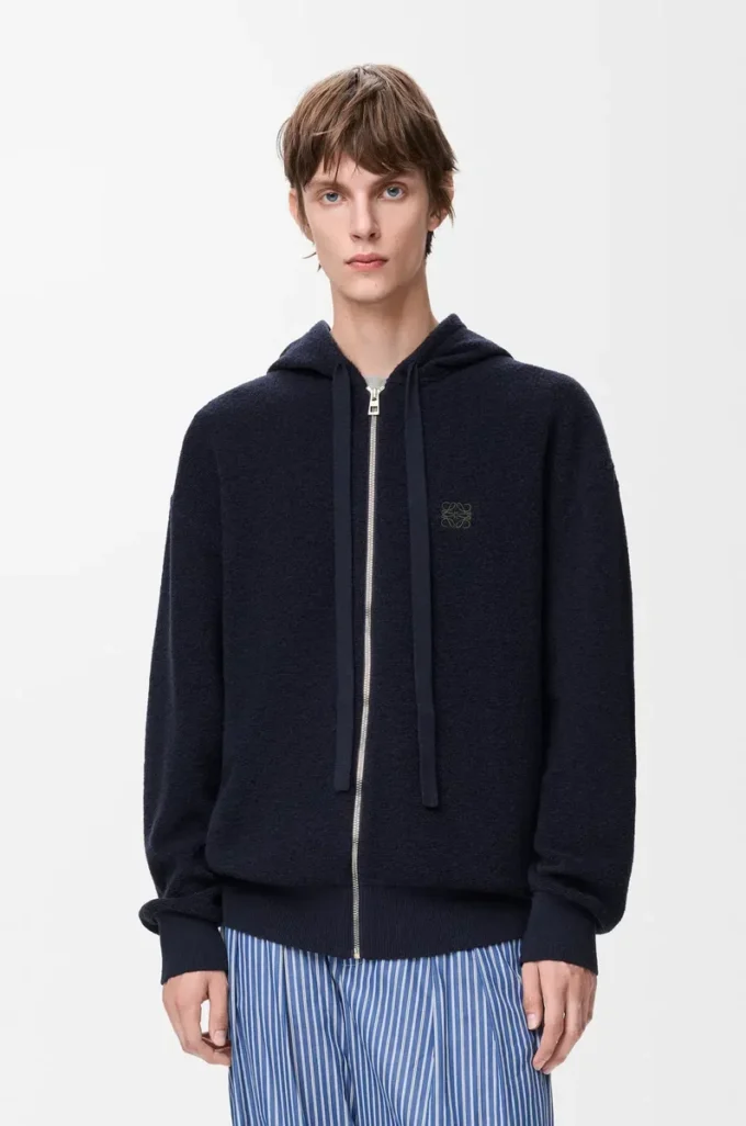 Anagram zip-up hoodie in wool Navy Blue