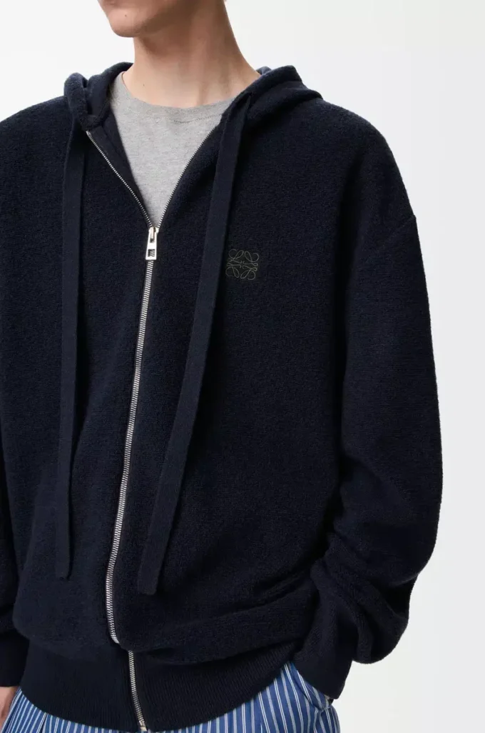 Anagram zip-up hoodie in wool Navy Blue