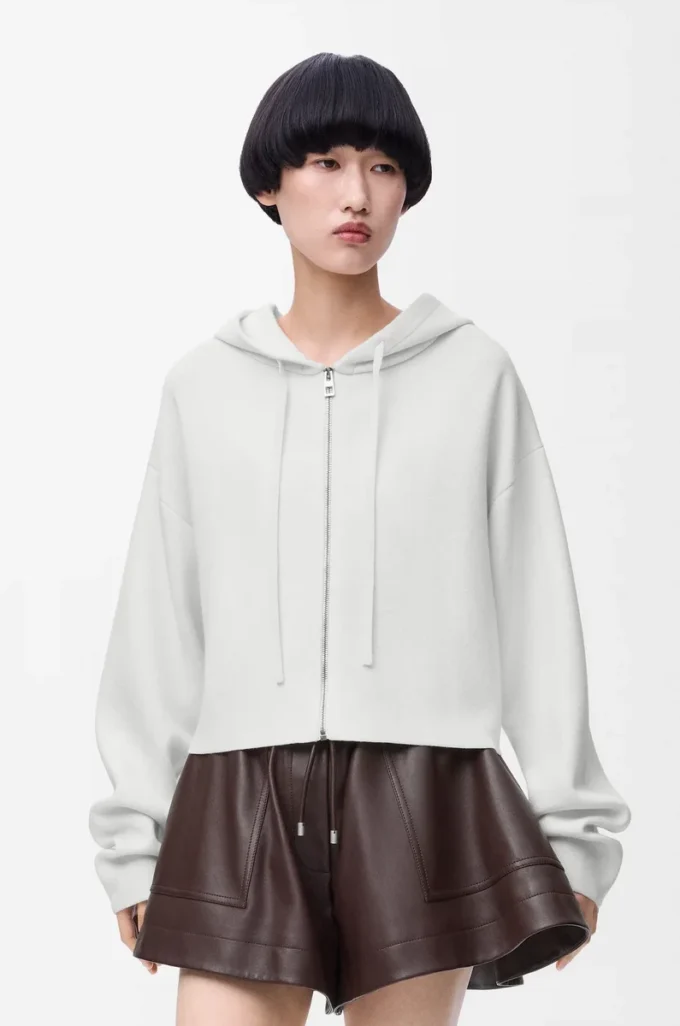 Anagram zip-up hoodie in wool White