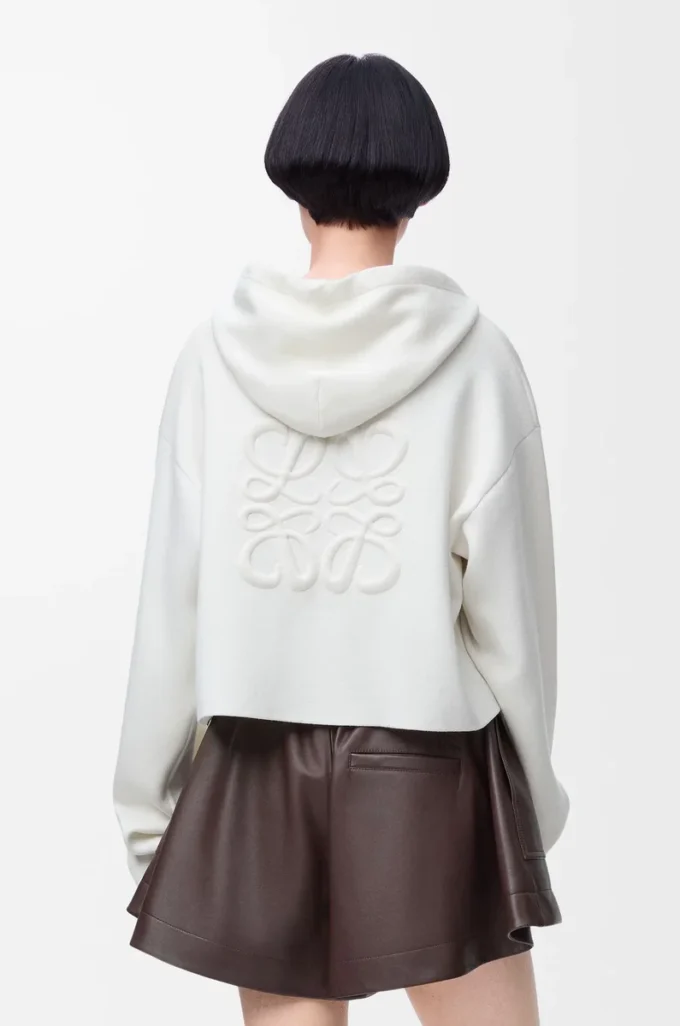Anagram zip-up hoodie in wool White