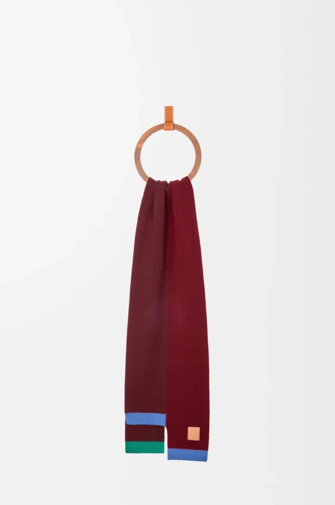 Asymmetric scarf in wool Green/Red/Multicolor