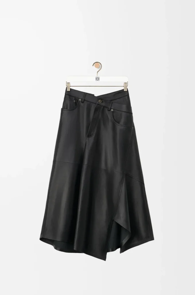Asymmetric skirt in satin nappa lambskin Black