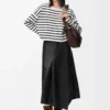 Asymmetric skirt in satin nappa lambskin Black