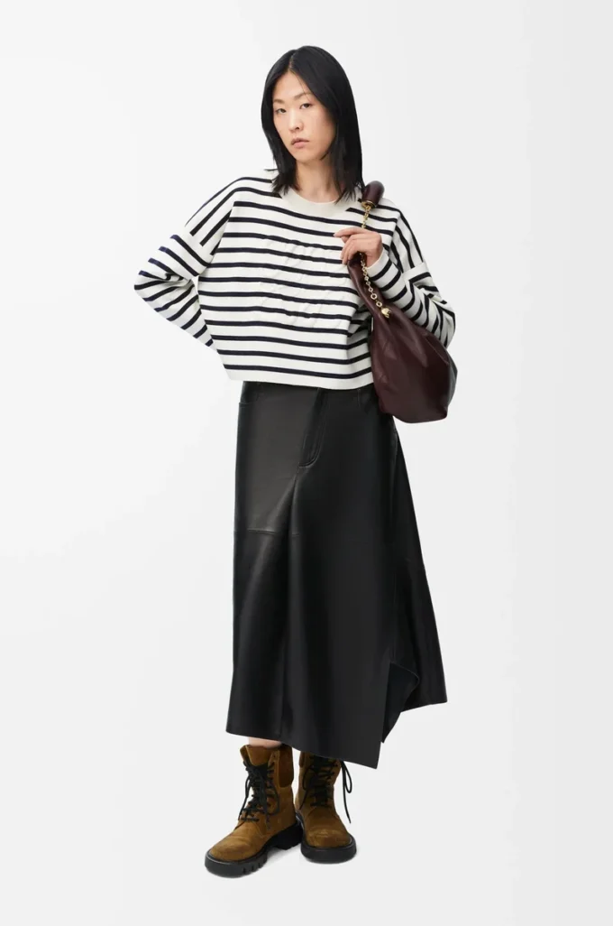 Asymmetric skirt in satin nappa lambskin Black