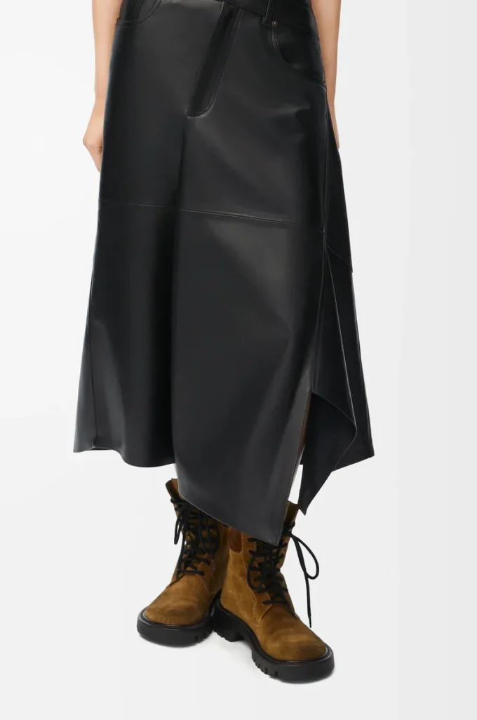 Asymmetric skirt in satin nappa lambskin Black
