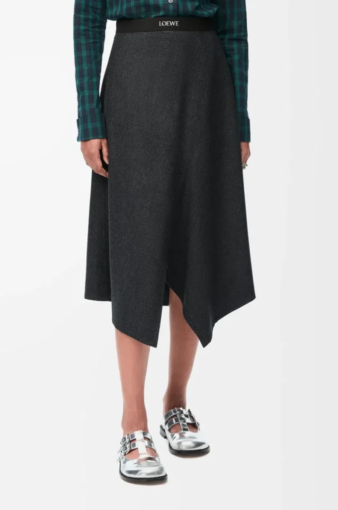 Asymmetric skirt in wool and cashmere Charcoal Melange